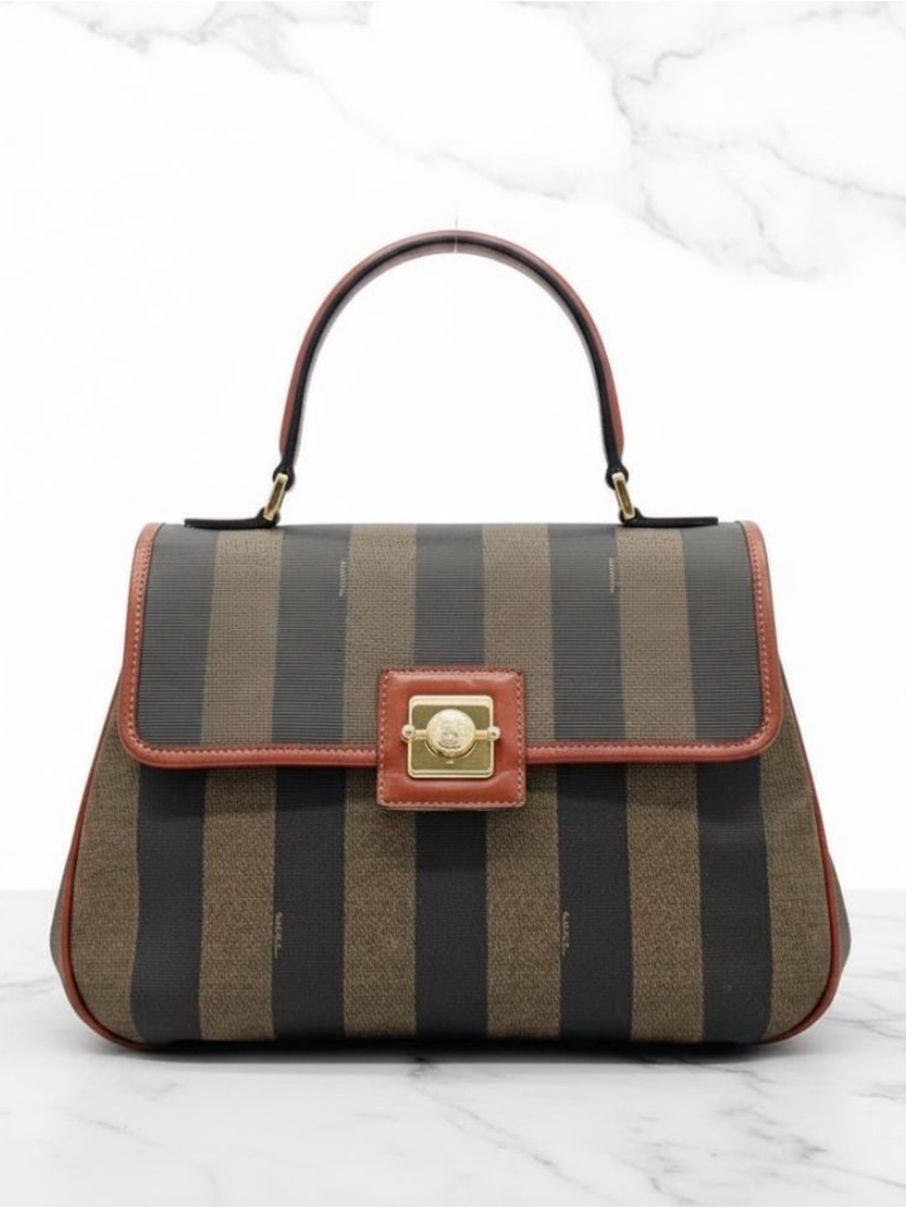 Authentic Fendi Striped Top-Handle Satchel Bag Excellent Condition